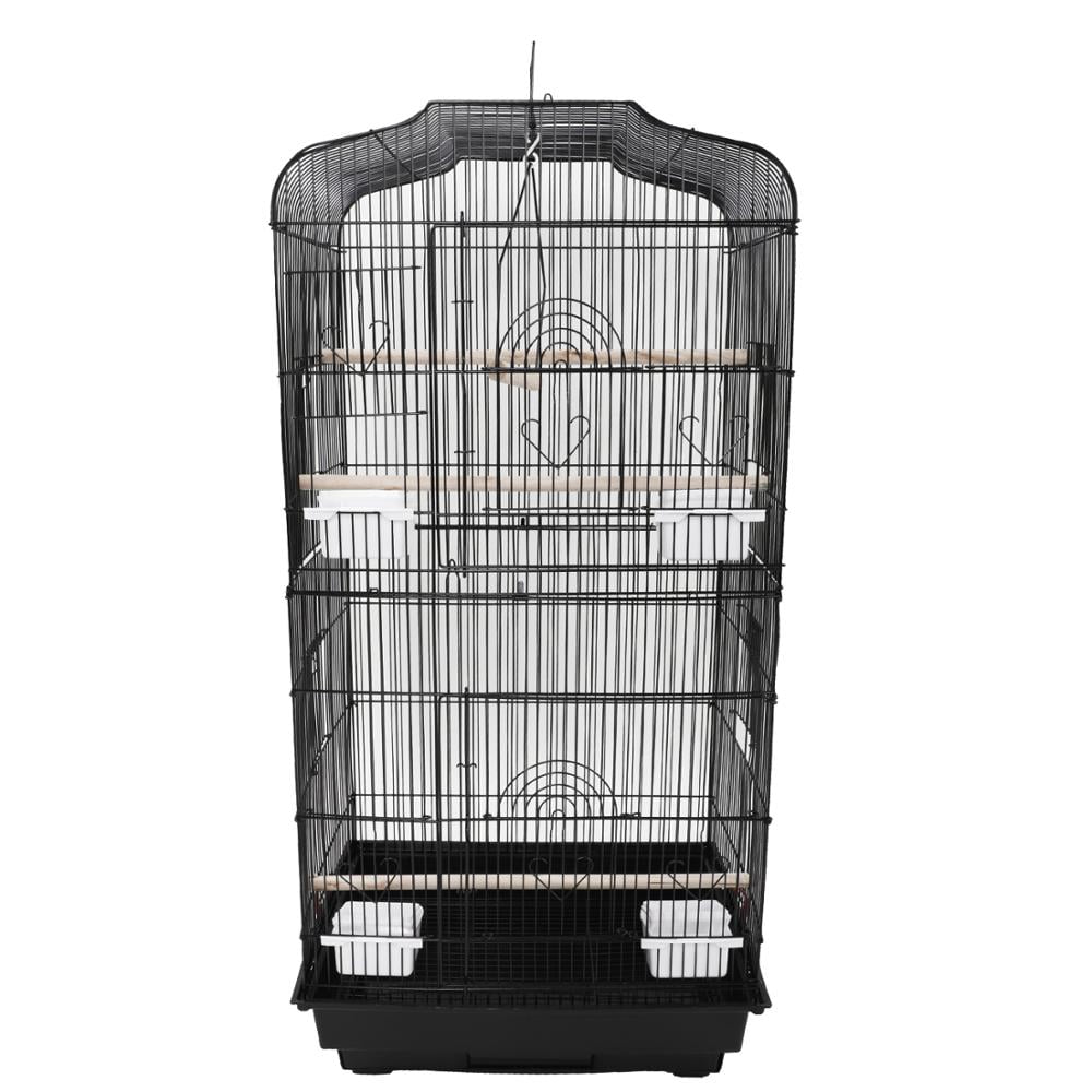 37" Bird Parrot Cage Canary Parakeet Cockatiel LoveBird Finch Bird Cage with Wood Perches & Food Cups Black - Image 2