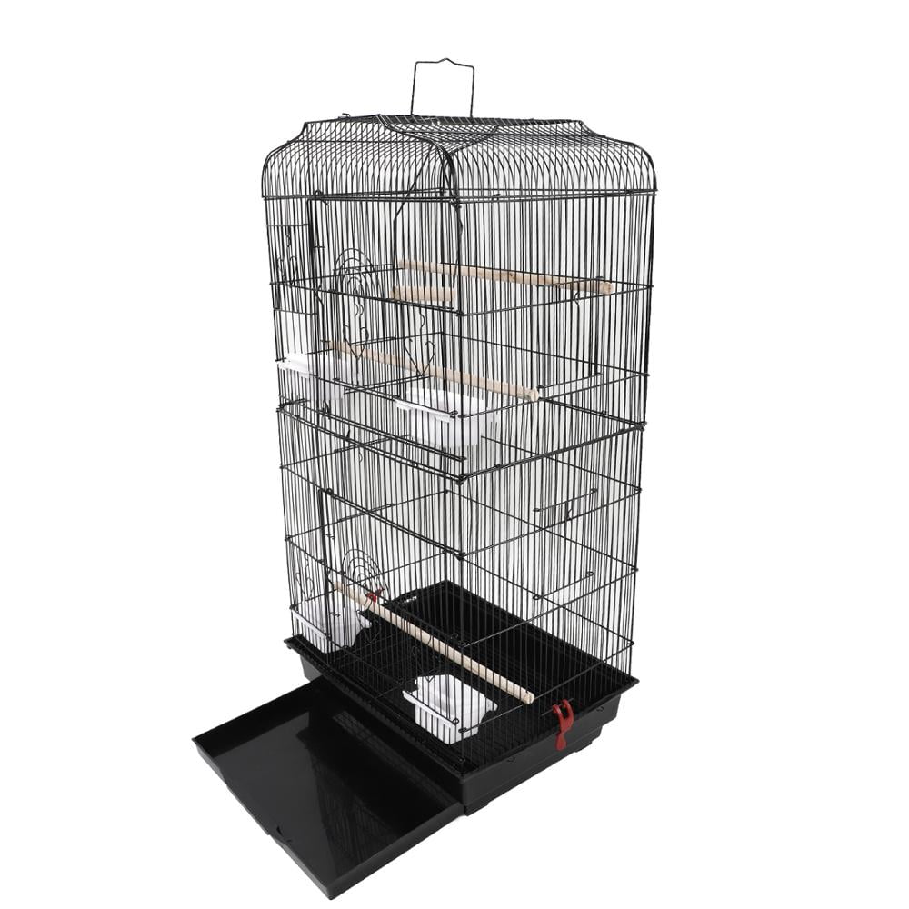 37" Bird Parrot Cage Canary Parakeet Cockatiel LoveBird Finch Bird Cage with Wood Perches & Food Cups Black - Image 3