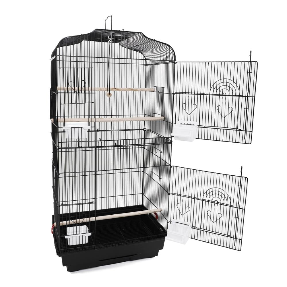 37" Bird Parrot Cage Canary Parakeet Cockatiel LoveBird Finch Bird Cage with Wood Perches & Food Cups Black - Image 4