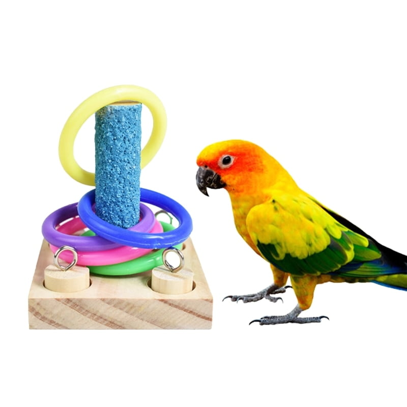 Birds Parrot Wooden Platform Plastic Rings Intelligence Training Chew Puzzle Toy Block Pet Educational Gifts - Image 5
