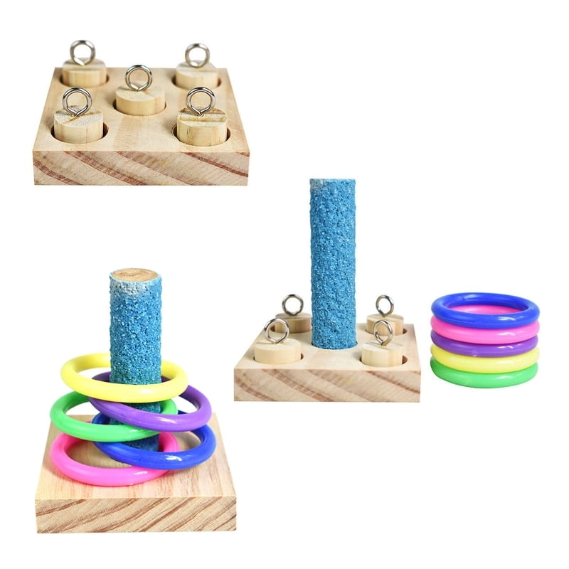 Birds Parrot Wooden Platform Plastic Rings Intelligence...