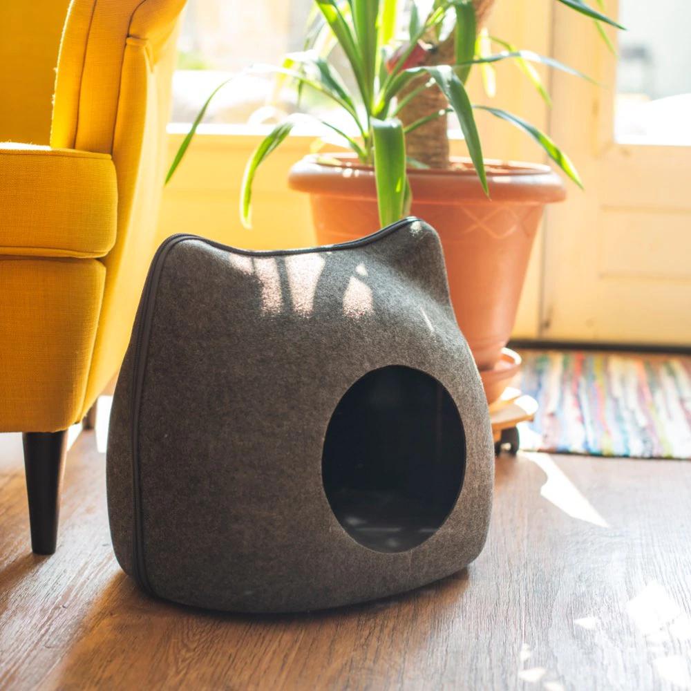 Cat Bed Cave Sleeping Bag Zipper Cat Shape Felt Cloth...