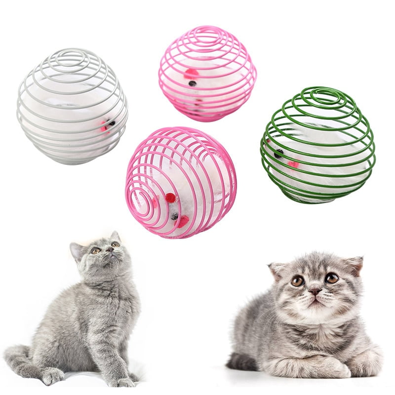 Cat Toy Pet Rainbow Ball Spring Prison Cage Mouse Telescopic Wire Interactive Stick Bell Feather Play Toy Dog Color Pet Supplies - Image 2