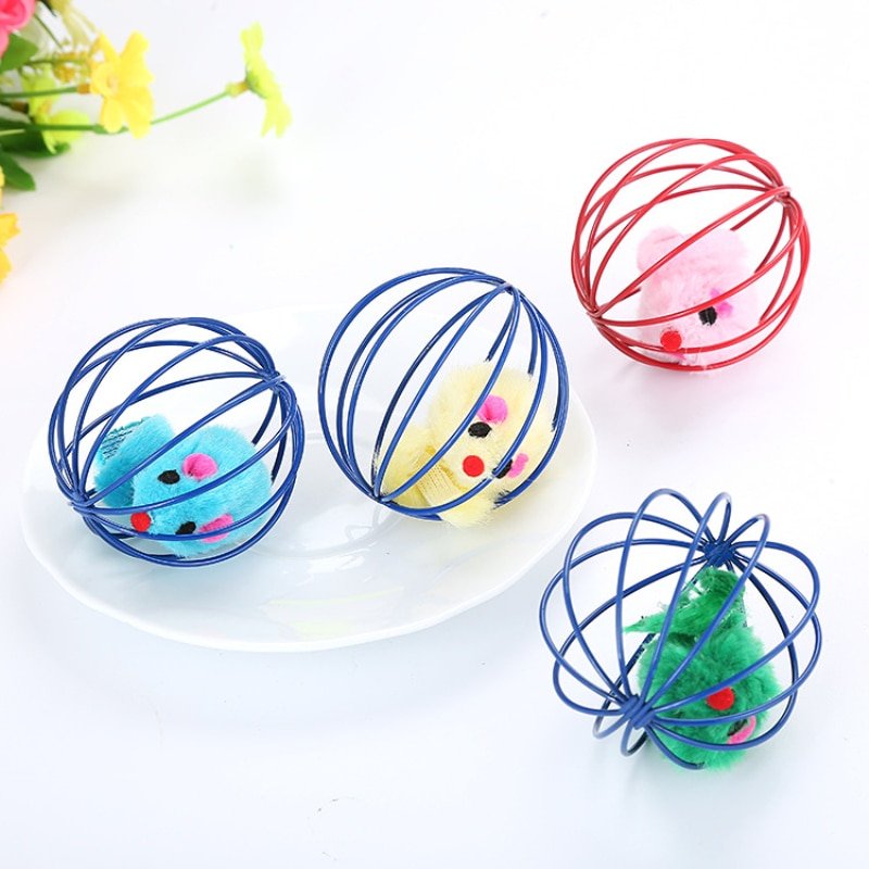 Cat Toy Pet Rainbow Ball Spring Prison Cage Mouse Telescopic Wire Interactive Stick Bell Feather Play Toy Dog Color Pet Supplies - Image 6