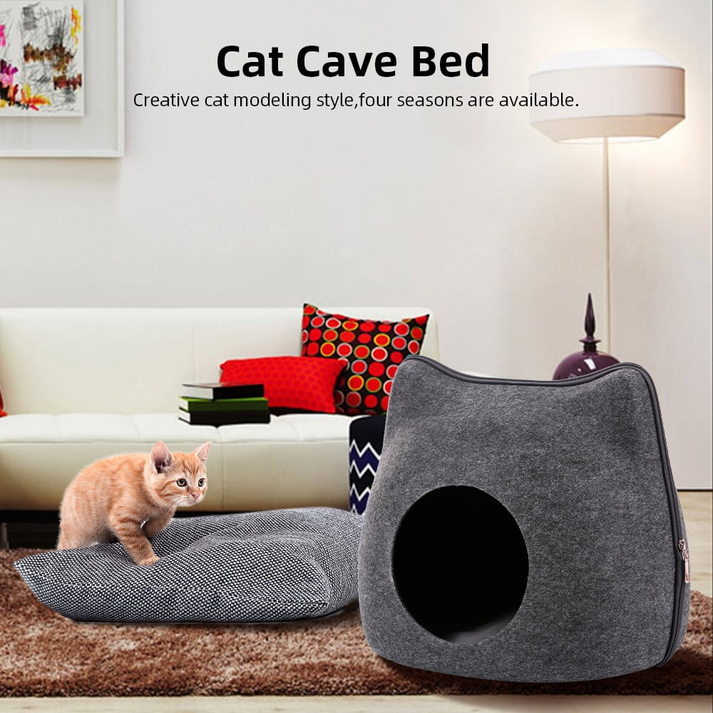 Detachable Natural felt Cat Bed Breathable Cat Pet Cave Dark Gray Cat Bed House With Cushion for Pets Cats Pet Accessories - Image 2