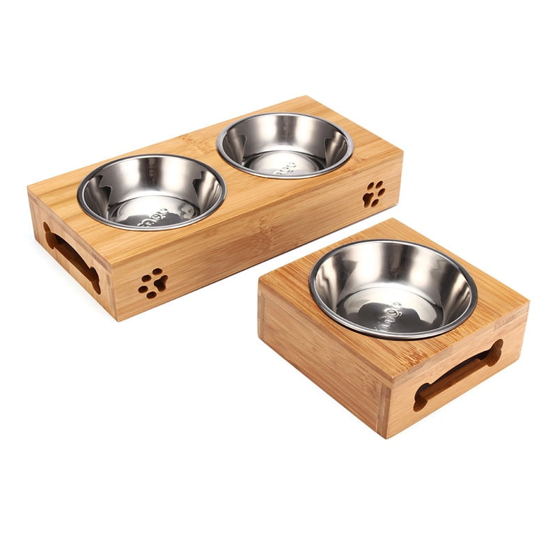 Double Single Dog Bowls for Pet Puppy Stainless Steel Bamboo Rack Food Water Bowl Feeder Pet Cats Feeding Dishes Dogs Drink Bowl - Image 2