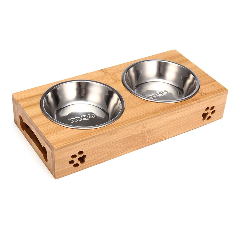 Double Single Dog Bowls for Pet Puppy Stainless Steel Bamboo Rack Food Water Bowl Feeder Pet Cats Feeding Dishes Dogs Drink Bowl - Image 2