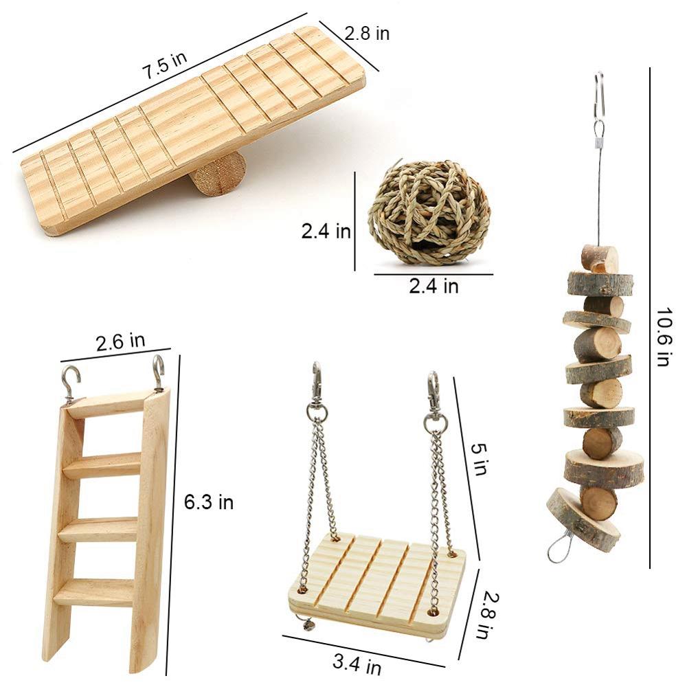 Hamster Chew Toy 10 Packs Of Natural Wooden Pine Guinea Pig Chinchilla Exercise Toy Accessories Dumbbell Sports Bell Set - Image 2