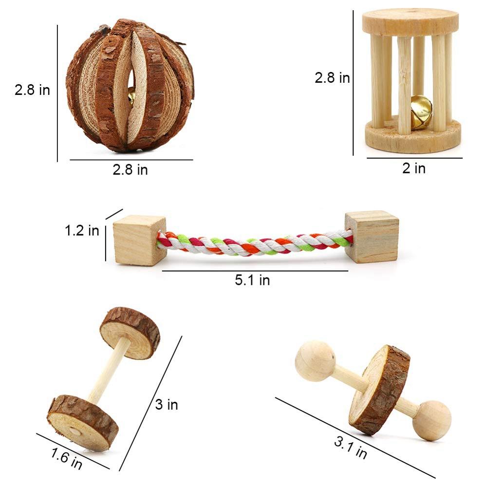 Hamster Chew Toy 10 Packs Of Natural Wooden Pine Guinea Pig Chinchilla Exercise Toy Accessories Dumbbell Sports Bell Set - Image 3