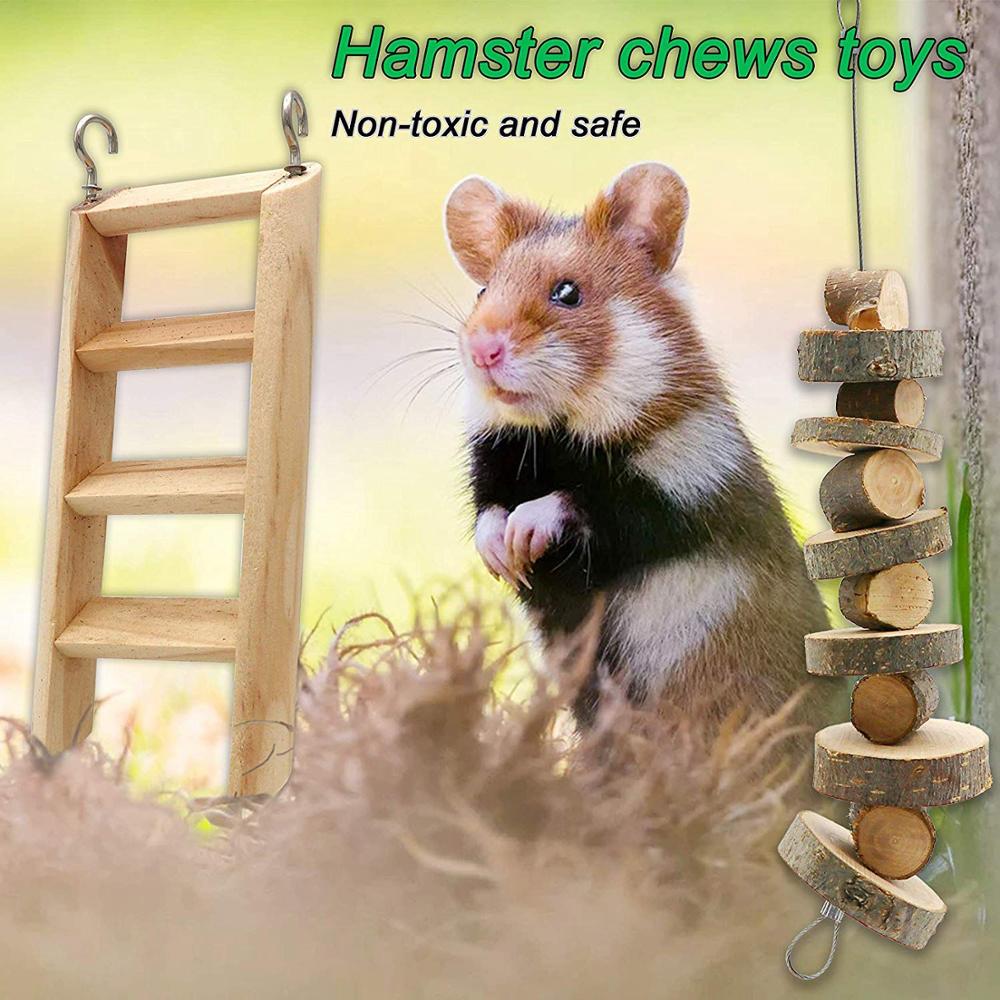 Hamster Chew Toy 10 Packs Of Natural Wooden Pine Guinea Pig Chinchilla Exercise Toy Accessories Dumbbell Sports Bell Set - Image 5