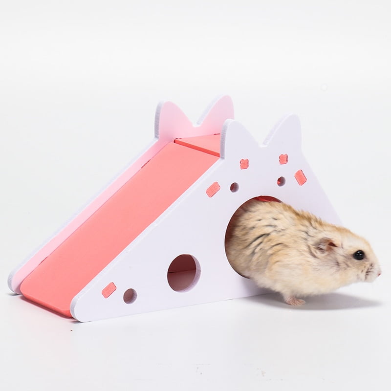 Hamster Hideout Cute Hamster Exercise Toy Wooden Hamster House with Ladder Slide for Guinea Pig Hamster Accessories Hamster Cage - Image 2