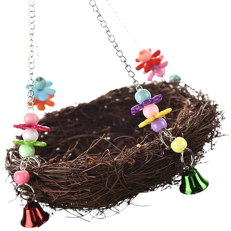 Natural Rattan Nest Bed Large Bird Swing with Bells for Parrot,Parakeet Cockatiel Lovebird Cockatoo Macaw Toy - Image 3