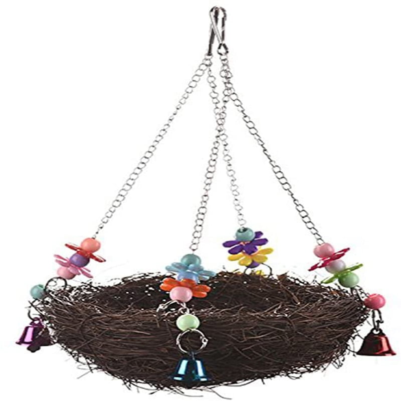 Natural Rattan Nest Bed Large Bird Swing with Bells for Parrot,Parakeet Cockatiel Lovebird Cockatoo Macaw Toy - Image 4