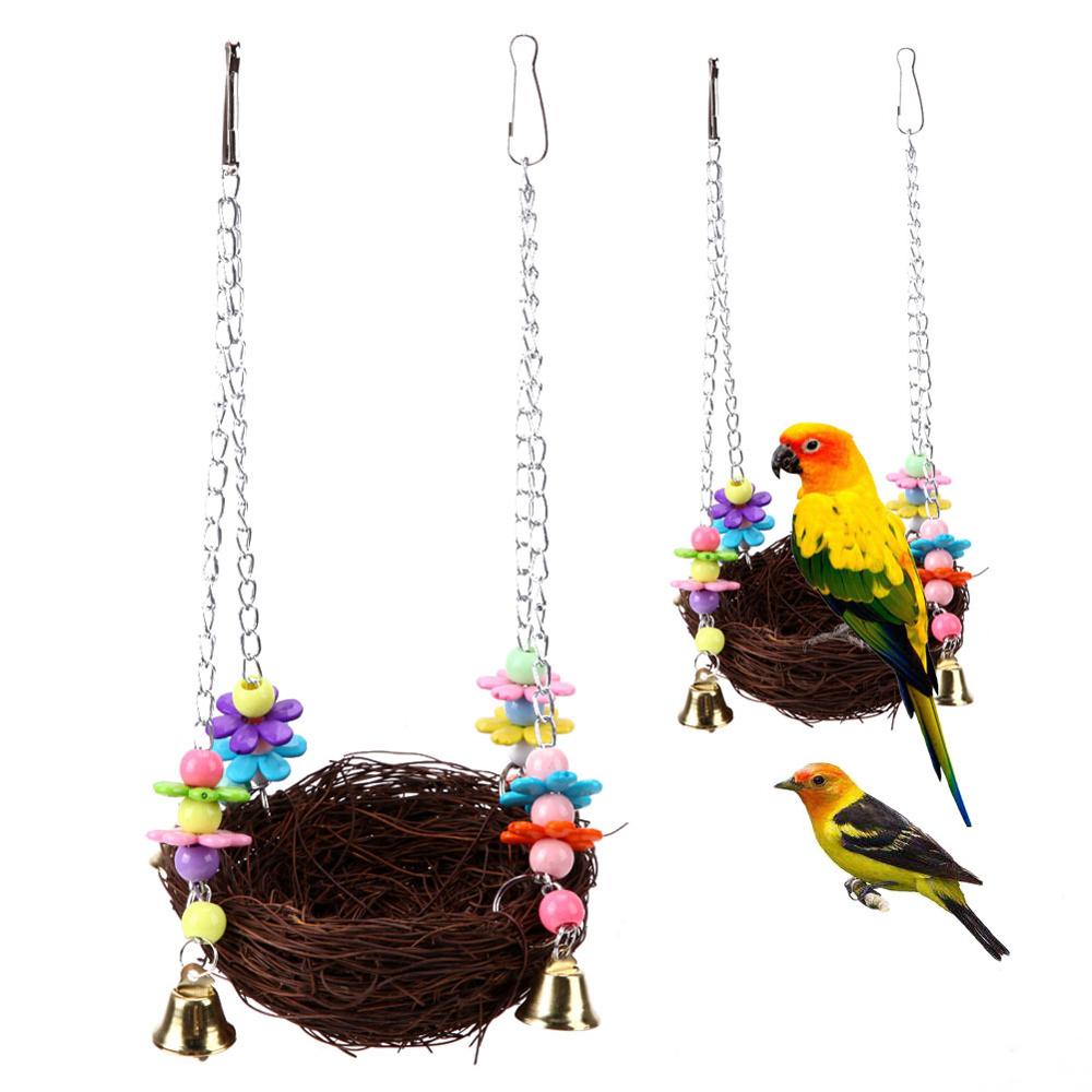 Natural Rattan Nest Bed Large Bird Swing with Bells for Parrot,Parakeet Cockatiel Lovebird Cockatoo Macaw Toy - Image 5