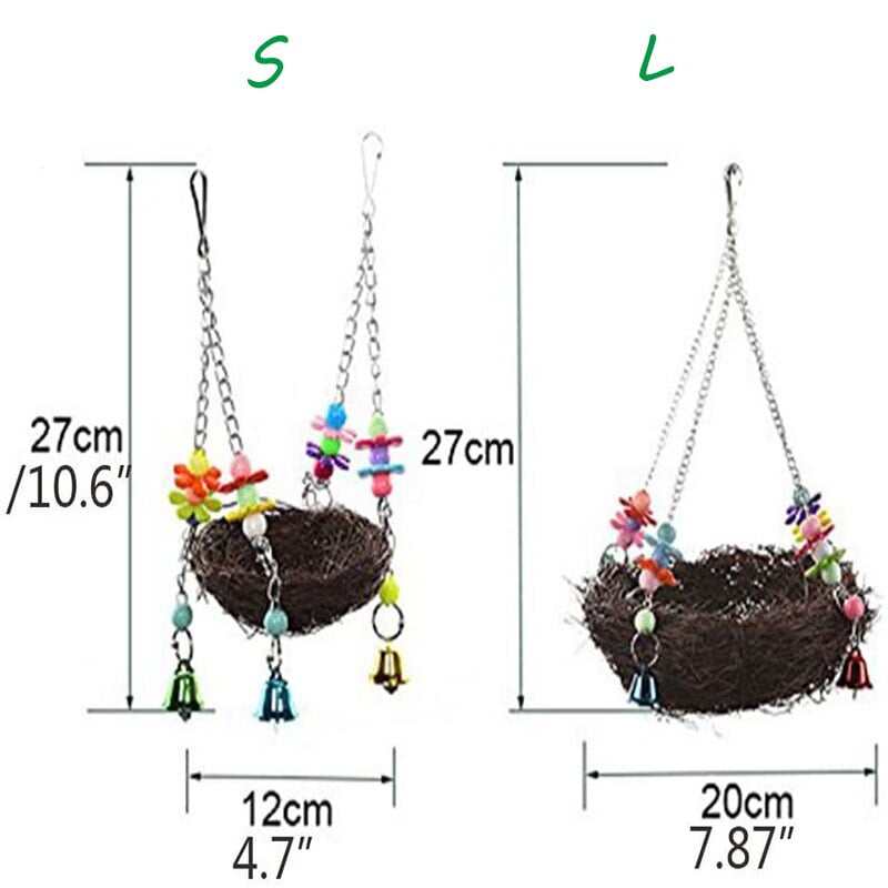 Natural Rattan Nest Bed Large Bird Swing with Bells for Parrot,Parakeet Cockatiel Lovebird Cockatoo Macaw Toy - Image 6
