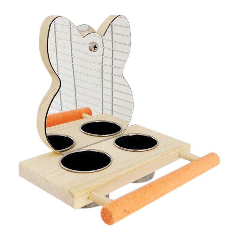 Parrots Mirror Play Stand Birds Wooden Toys Perch Playgym with Feeder Cups Bowls 11UA - Image 3