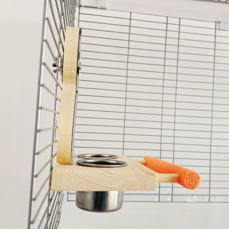Parrots Mirror Play Stand Birds Wooden Toys Perch Playgym with Feeder Cups Bowls 11UA - Image 5