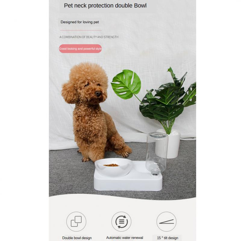 Pet Bowl Automatic Feeder Dog Cat Food Bowl with Water Dispenser Double Bowl Drinking Raised Stand Dish Bowls with Pet Supplies - Image 3