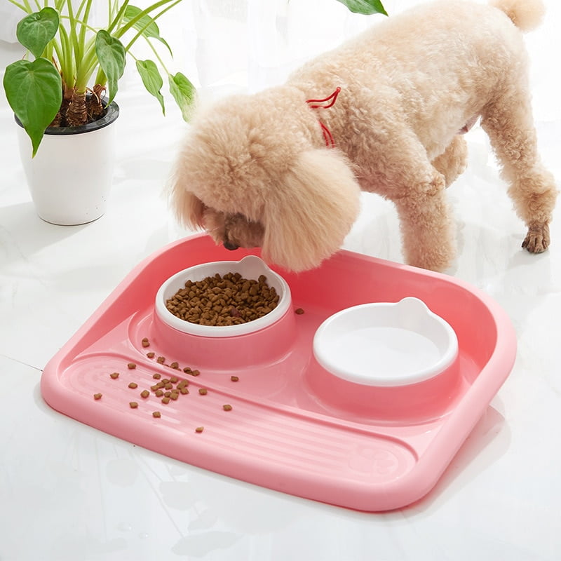 Pet Bowl Spatter Slip Resistant Dog Double Bowl Drinking...