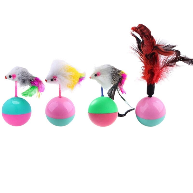 Pet Cat Tumbler Ball Toys with Colorful Feather Mice Kitten Interactive Training Chasing Solving Boredom Ball Toys Random Color - Image 2