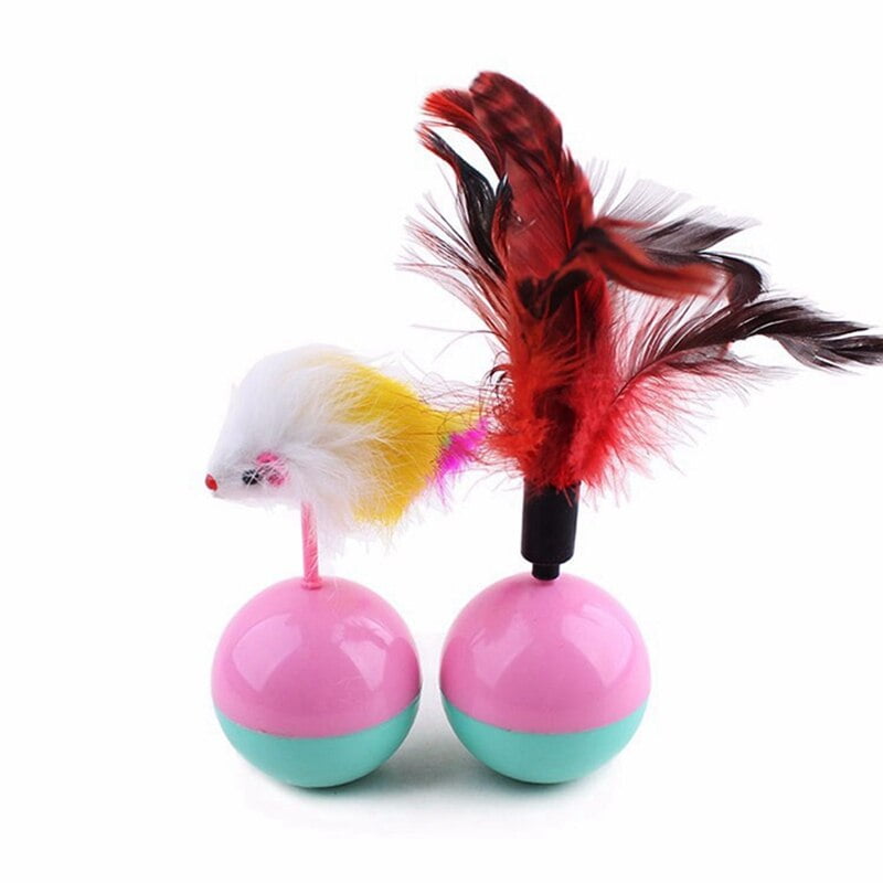 Pet Cat Tumbler Ball Toys with Colorful Feather Mice Kitten Interactive Training Chasing Solving Boredom Ball Toys Random Color - Image 3