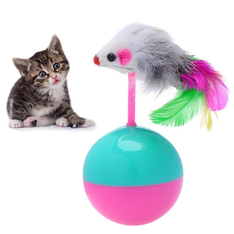 Pet Cat Tumbler Ball Toys with Colorful Feather Mice Kitten Interactive Training Chasing Solving Boredom Ball Toys Random Color - Image 4