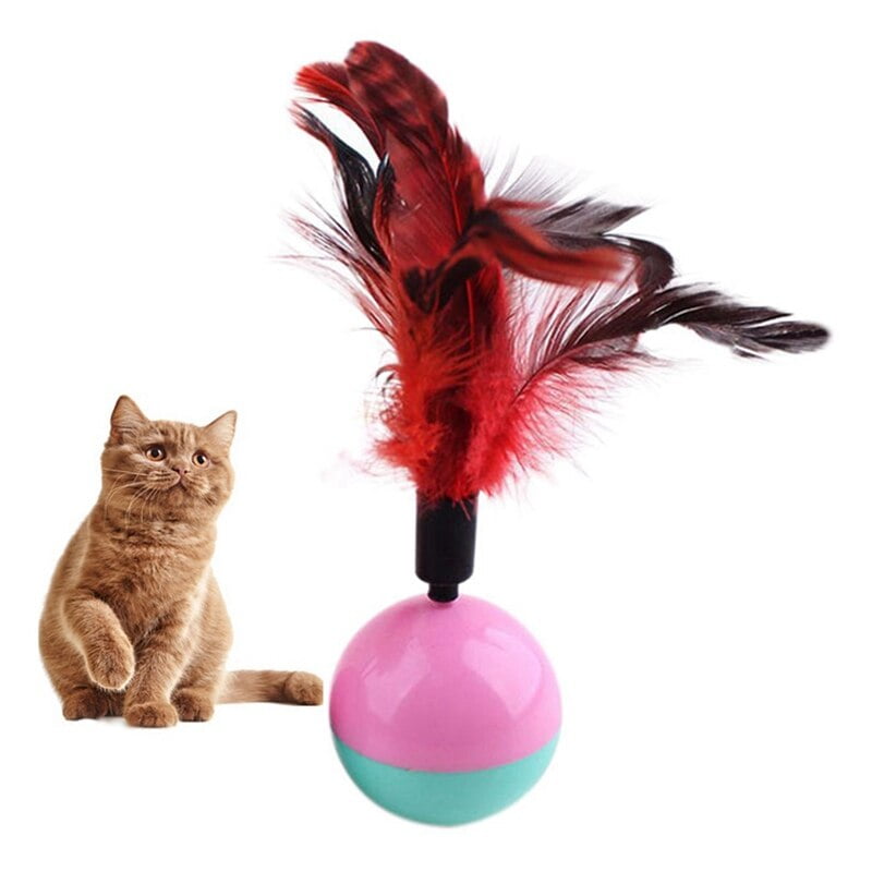 Pet Cat Tumbler Ball Toys with Colorful Feather Mice Kitten Interactive Training Chasing Solving Boredom Ball Toys Random Color - Image 5