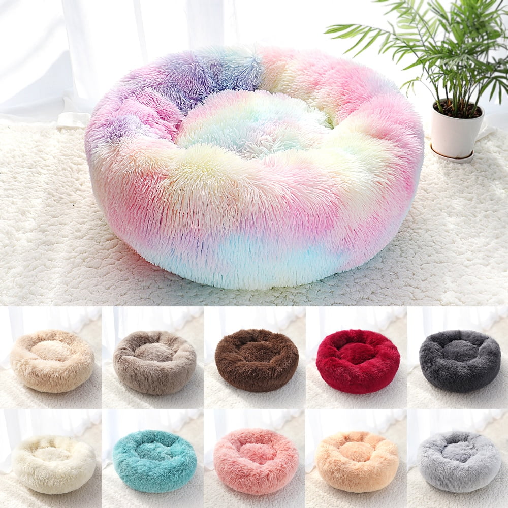 Pet Dog Bed Warm Fleece Round Dog Kennel House Long...